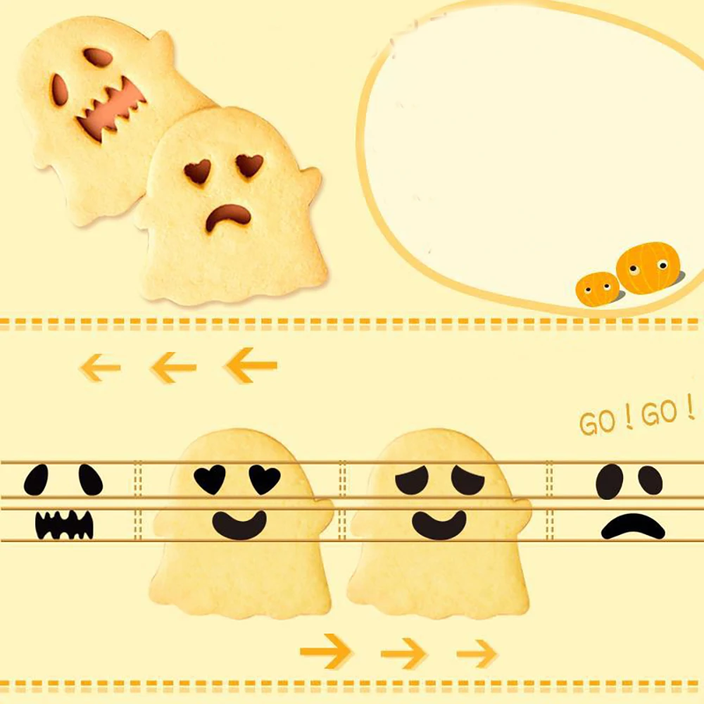 SOLIFEGOBLE Cartoon Halloween Cute Expression Swap Cookie Cutters Pressable Biscuit Mold DIY Kitchen Baking Pastry Bakeware