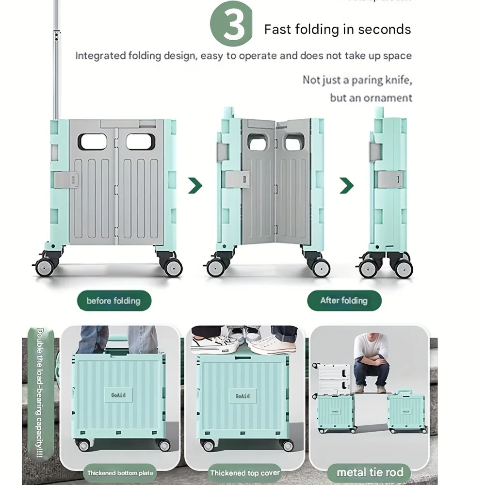 GoAid Folding shopping cart supermarket trolley outdoor trolley trailer large capacity portable small shopping cart cartsnamelywheeled collapsible