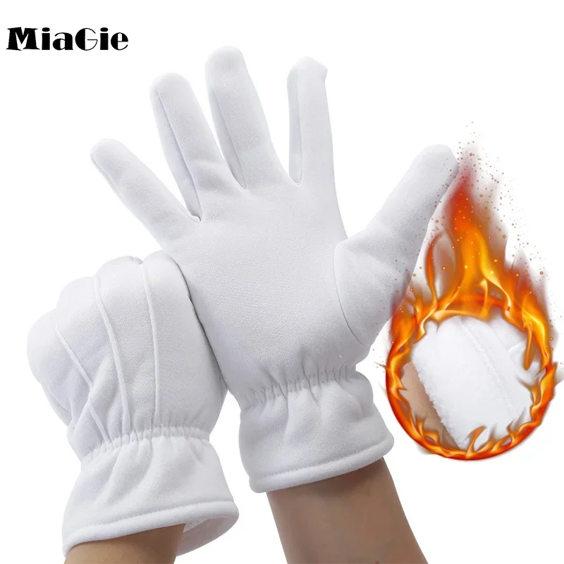 MiaGie 1Pair White Formal Gloves Winter Warm Men Uniform Costume Gloves