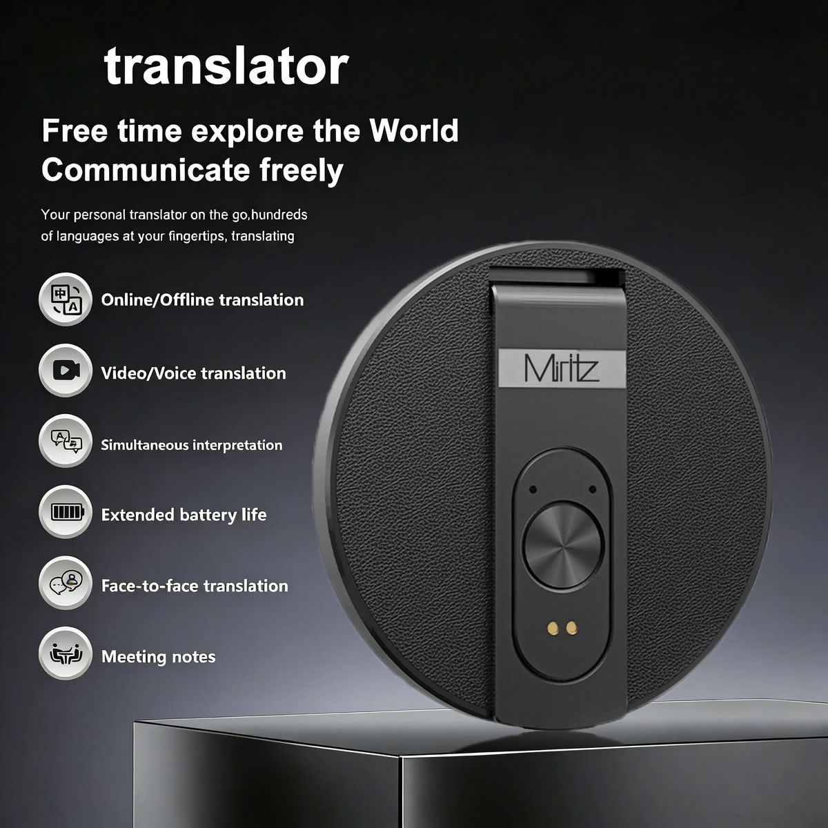 Miritz Ultra-thin Electronic Pocket Translator Instant Professional Portable Magnetic Smart Voice Translation Display Touch Control