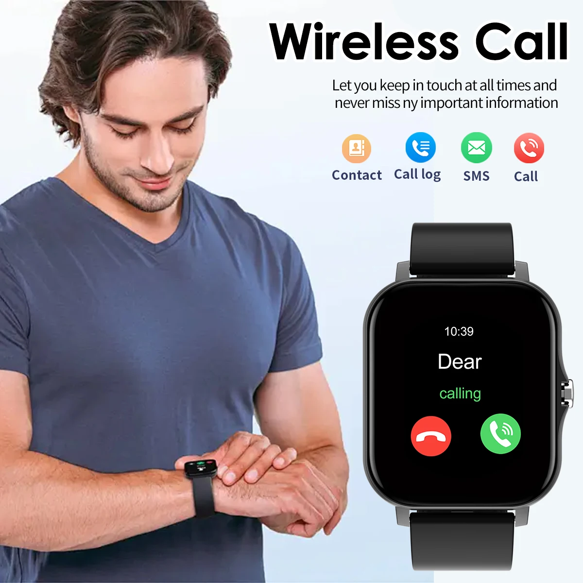ANSIOVON Smart Watch Bluetooth Call Smartwatch Touch Dial for Android Music Fitness Tracker Sports Watches